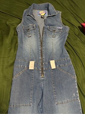 Denim Sleeveless Zip-Front Jumpsuit - Blue